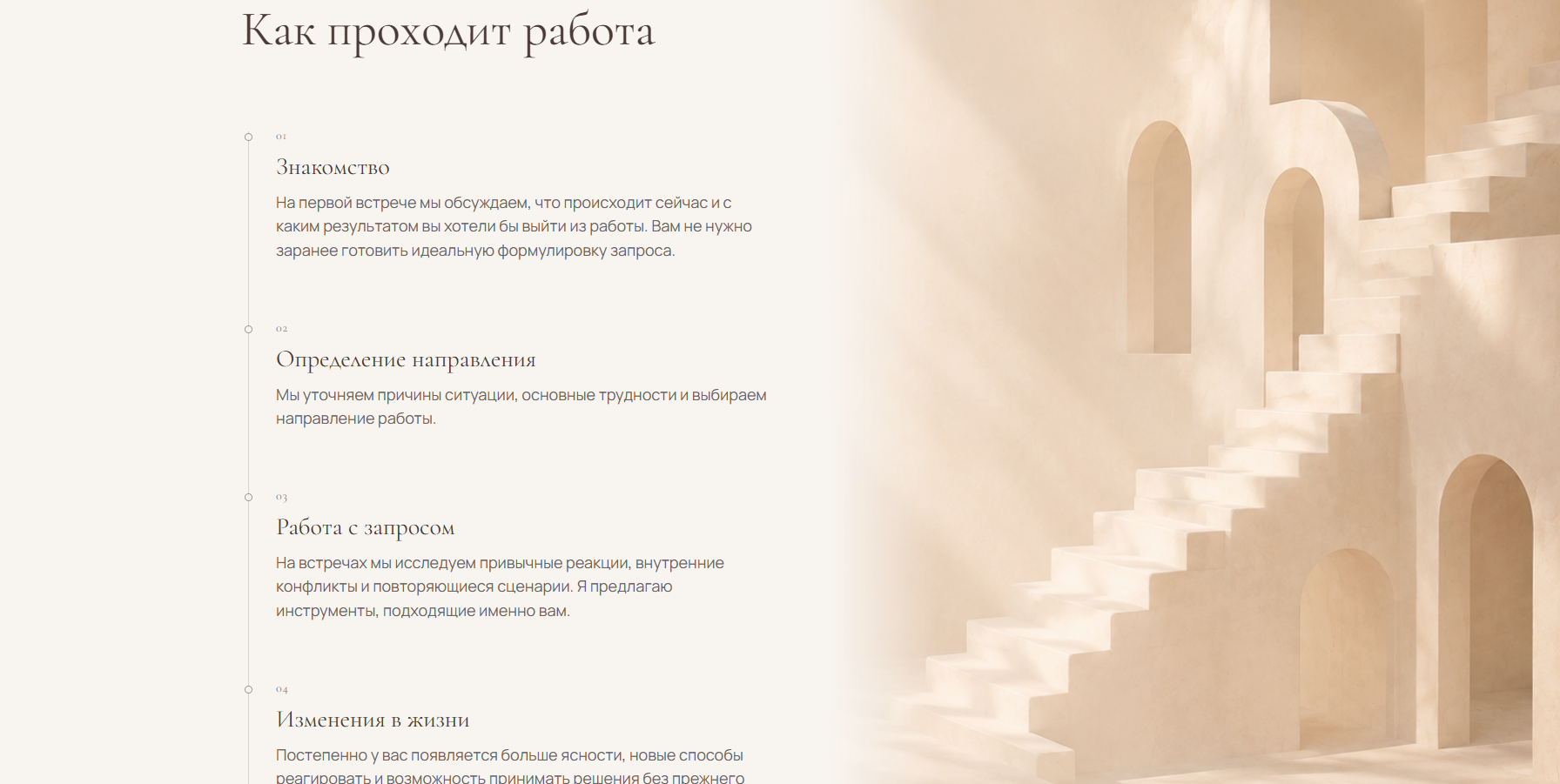 Экран сайта с этапами работы
